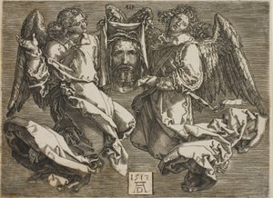 Sudarium Displayed by Two Angels by Hieronymous Wierix