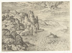 Coastal Landscape with Hero and Leander (Landscapes with Biblical and Mythological Scenes) by Hieronymus Cock