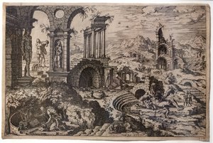 Ruined Landscape with the Penitent Saint Jerome by Hieronymus Cock