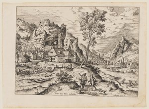 Tobias with the Angel and Dog, from Landscapes with Biblical and Mythological Scenes by Hieronymus Cock