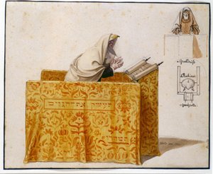 Rabbi in a Synagogue, drawing by Hieronymus Hess, project for figurine. Jewish Museum Basel, Switzerland by Hieronymus Hess