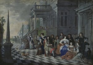Characters Making Music in Front of a Palace by Hieronymus Janssens