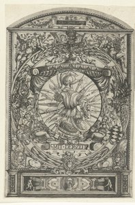 Medallion with Weapon Trophy in Ornamental Frame by Hieronymus Wechinger