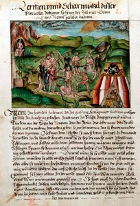Venezuelans attacking Spanish conquistadors, c16th century by Hieronyouse Koler