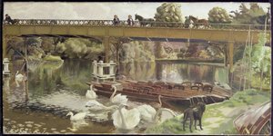 Swans, Cookham Bridge by Hilda Carline