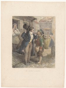 Well-Dressed Gentleman Lighting His Cigar from a Worker in Rags (series title: Lithographic Sketches)