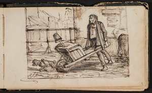 Man with Wheelbarrow and Little Dog (Page from a Sketchbook)