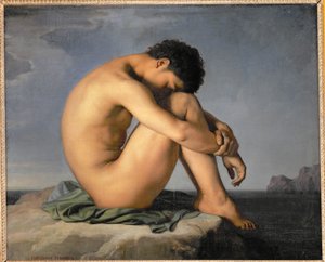 Young Man Sitting Nude by the Sea