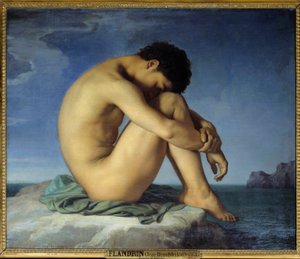 Young Naked Man Seated by the Sea