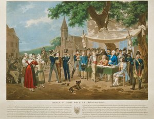 Engraving after Lecomte: Conscripts Drawing Lots