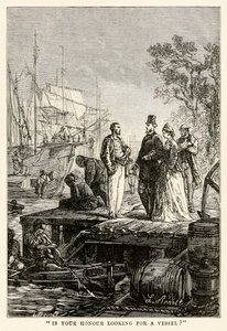 Is your honour looking for a vessel?, from Around the World in Eighty Days by Jules Verne by Hippolyte Leon after Benett