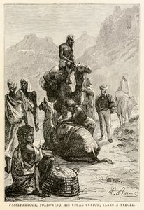 Passepartout, following his usual custom, takes a stroll, from Around the World in Eighty Days by Jules Verne by Hippolyte Leon after Benett