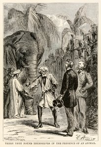 There they found themselves in the presence of an animal, from Around the World in Eighty Days by Jules Verne by Hippolyte Leon after Benett