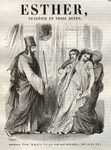 Scene from Esther, tragedy by Jean Racine - engraving in 