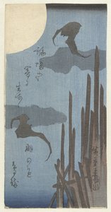 Bats and Moon by Hiroshige (I) , Utagawa