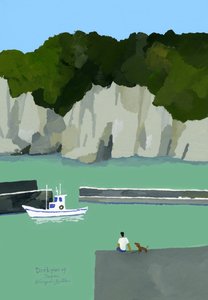 Dogs and People Staring at the Harbor by Hiroyuki Izutsu