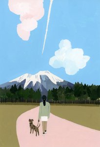 Walk with Dog and Airplane Cloud by Hiroyuki Izutsu