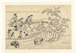 Musical Company Under a Cherry Tree (series title: Viewing Cherry Blossoms in Ueno) by Hishikawa Moronobu (attributed to)