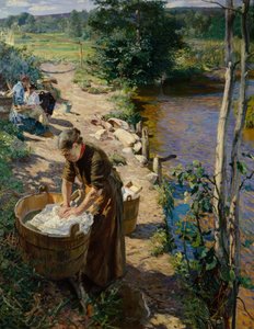 Cleaning Ladies by the River by Hjalmer Eilif Emanuel Peterssen