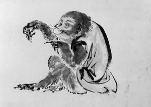 Monkey and Bee by Hokusai School.