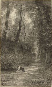 Forest Scene with Washerwoman by Homer Dodge Martin