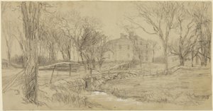 Large House, Brook, and Bridge by Homer Dodge Martin