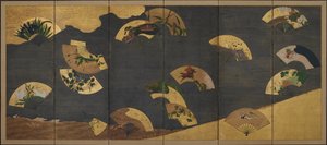 Fans and Clouds Over Rocks and Water, Edo Period