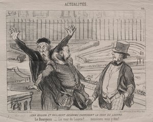 Actualities Plate 164: Jean Goujon and Philibert Delorme Looking for the Courtyard of the Louvre