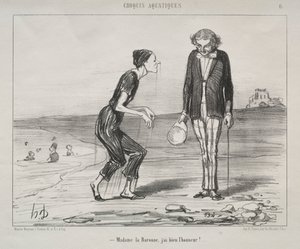 Aquatic Sketches, plate 8: Madame la Baronne, it is my honor... by Honoré Daumier