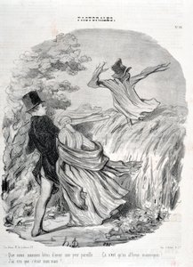 Artwork by Honore Daumier (1808-1879). Charivari dates back to 1845: Serie PASTORALES How good we are to have such a fear... I thought he was my husband! MUSEUM OF FINE ARTS - PALACE LONGCHAMP, MARSEILLE by Honoré Daumier