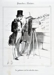 Proverbs and Maxims: “Patience is the virtue of donkeys” Engraving by Honore Daumier. Extract from the newspaper “Le Charivari” by Honoré Daumier