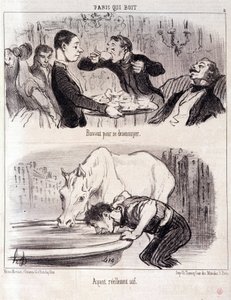 Cartoon about gastronomic abuse. Series Paris drinking: 