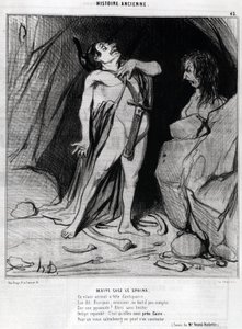 Cartoon by Honore Daumier on Oedipus and the Sphinx, in Charivari, December 12