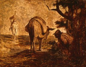 Don Quixote and Sancho Panza relieving himself