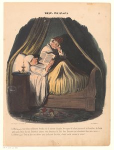 Reading Man in Bed with His Wife Next to Him (series title: Customs Within Marriage) by Honoré Daumier