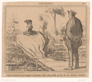 Man Sees Woman with Hoop Skirt Walking Through His Garden by Honoré Daumier