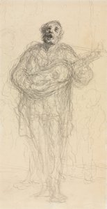 Singing Guitarist (recto), 1855-60 by Honoré Daumier