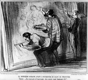 The Last Week Before the Opening of the Salon de Peinture. From Courage to Work, Friends Are Always There!... Taken from Paintings and Salons, Cartoon Series by Honore Daumier. Charivari by Honoré Daumier