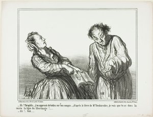 "- Ah, Théophile, what ghastly things I am reading about you." Plate 1 from Ces Bons Parisiens by Honoré Victorin Daumier
