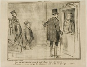 But you told me that children are not allowed in this house... - Sir, these are not children... they are the sons of the owner!, plate 23 from Croquis Parisiens, - par Daumier by Honoré Victorin Daumier