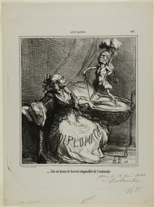 “- No matter how much I rock him, it is impossible to make him fall asleep,” plate 105 from Actualités by Honoré Victorin Daumier