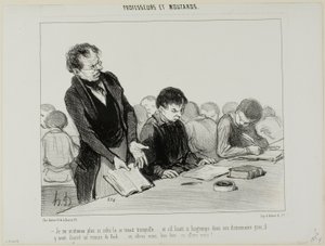 "- Now I understand why this chap was so quiet all the time..... instead of reading quietly in his Greek dictionary, he was indulging in a novel by de Kock.... Oh my God.... where is this all going to end!!," plate 22 from Professeurs Et Moutards