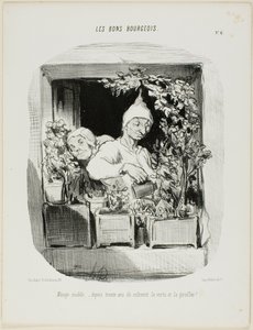 A Model Marriage: For Thirty Years They Have Cultivated Virtue and Carnations, plate six from Les Bons Bourgeois by Honoré Victorin Daumier