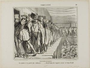 A Visit to the Baths. Queuing in front of the changing rooms - or the steam bath before the cold bath, plate 20 from Croquis D