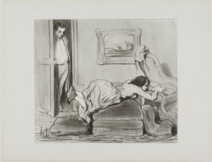 A zealous student practicing at home, plate 6 from Les Baigneuses by Honoré Victorin Daumier
