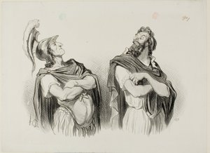 Achilles and Agamemnon. Achilles: “- And what do I care about your Troy!,” plate one from Physionomies Tragiques by Honoré Victorin Daumier