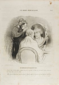 An Exaggerated Rejuvenation. “Just two or three sessions with me, Monsieur, and anyone who still claims to find a grey hair on you, is a malicious person.” by Honoré Victorin Daumier