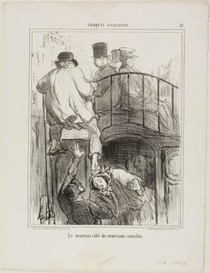 An Unpleasant Aspect of the New Type of Omnibus, Plate 13 from Croquis Parisiens by Honoré Victorin Daumier