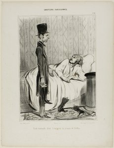 Early morning visit of a creditor concerning the boots, plate 4 from Émotions Parisiennes