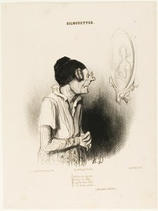 “How much I regret. My arms once so strong, my legs never fat and nothing went wrong” (an ancient song), plate 1 from Silhouettes